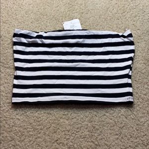 Black and White Striped crop top with no straps.